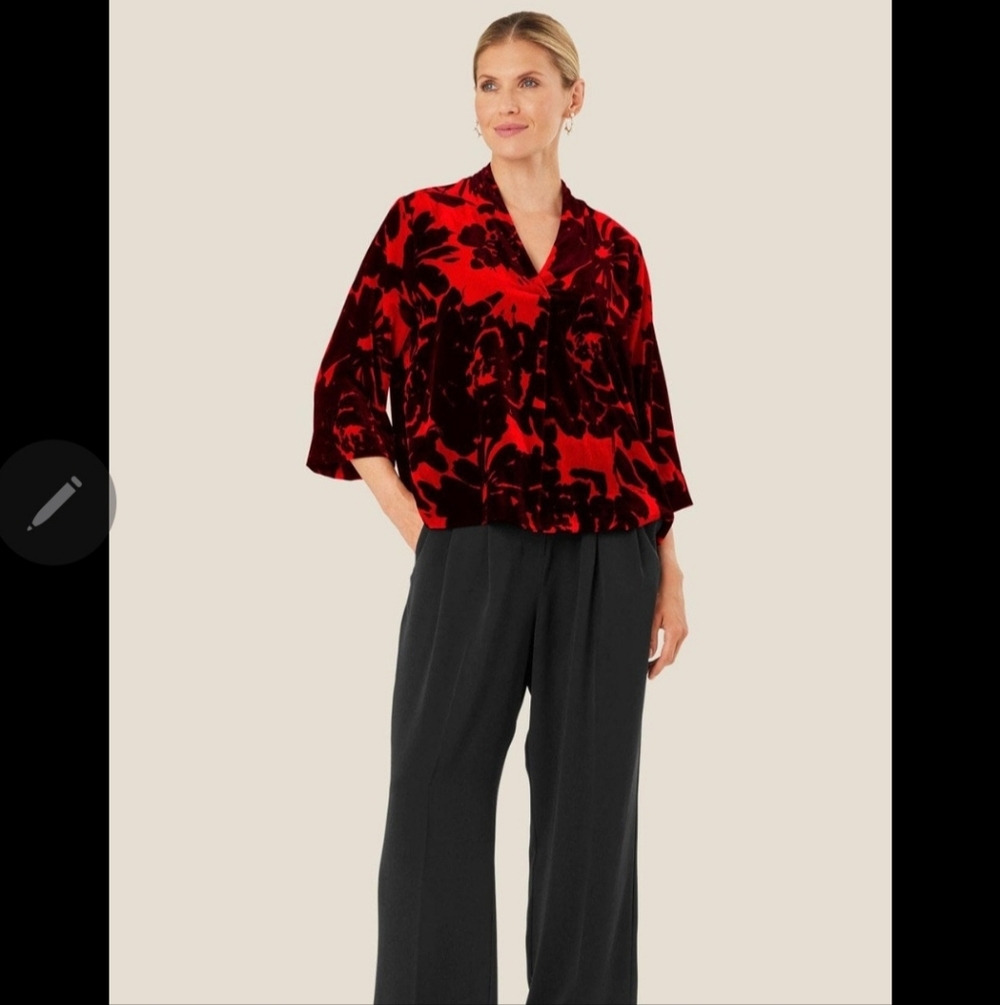Masai Elegant Red Floral Velvet Blouse